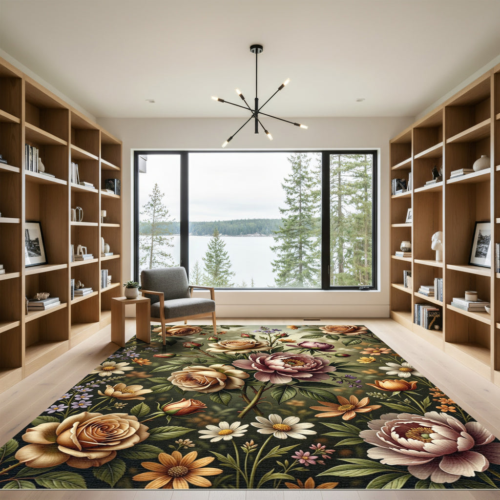 Vintage Romantic Rose Peony Bouquet Rug