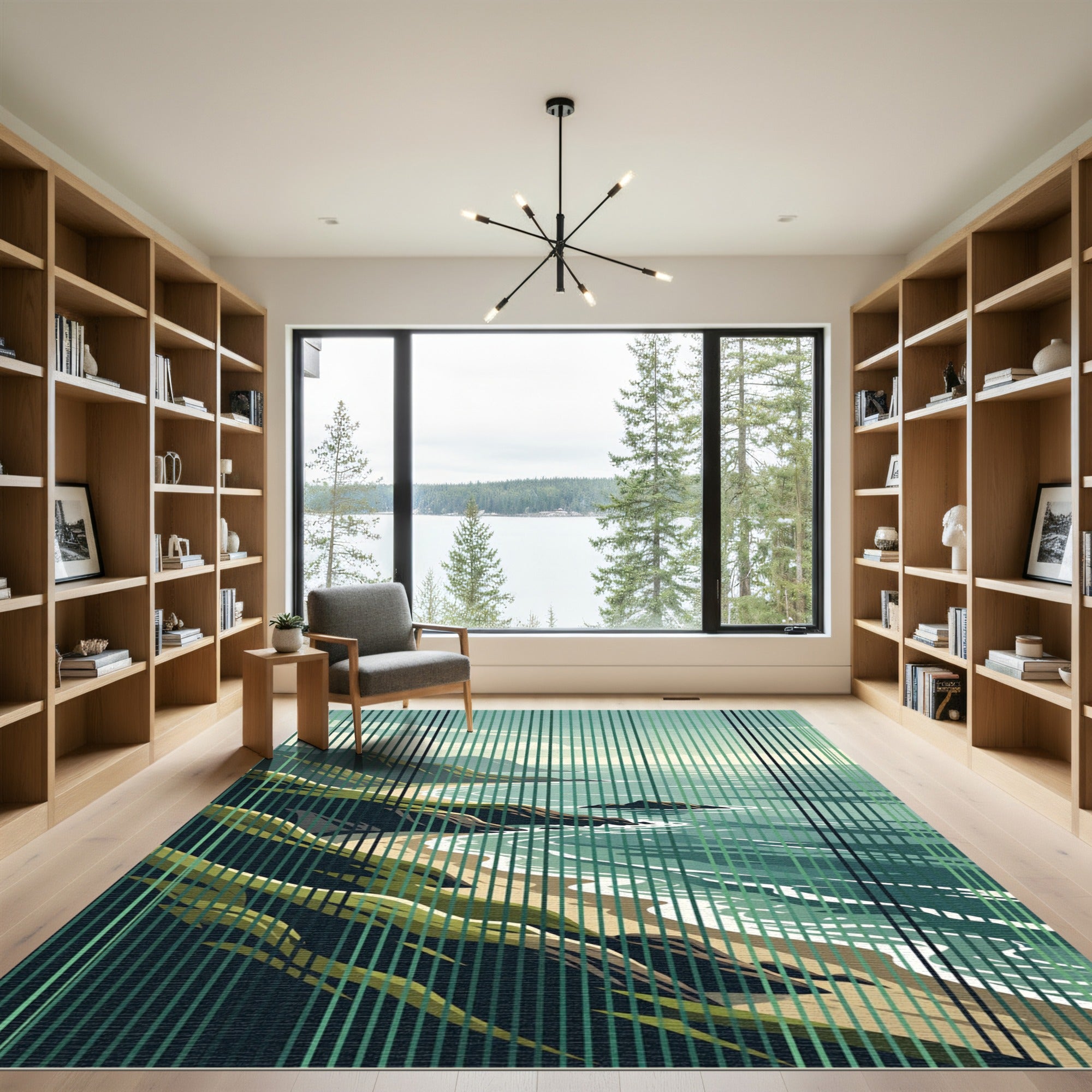 Coastal Cliffs Green Vertical Line Rug