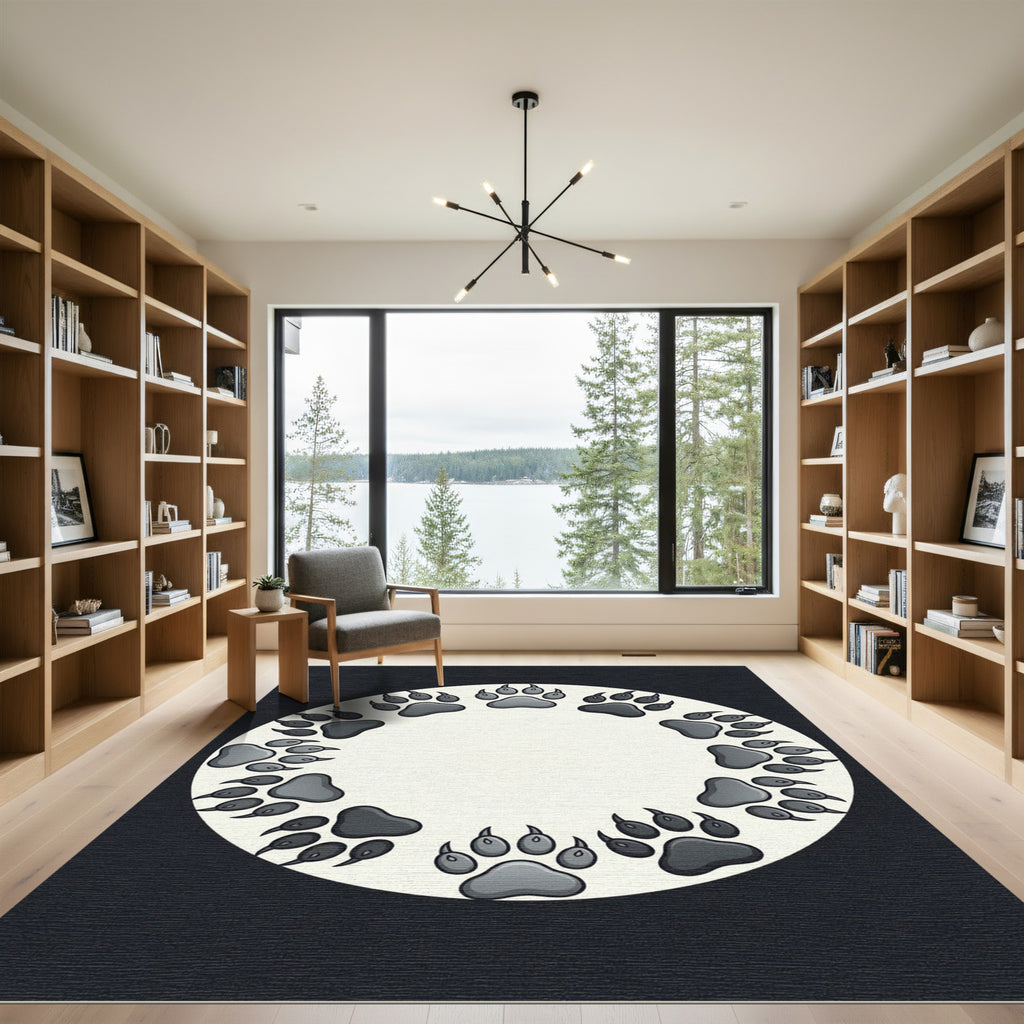 Circular Bear Paw Monochromatic Area Rug