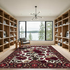 Rich Crimson Floral Blossom Medallion Rug