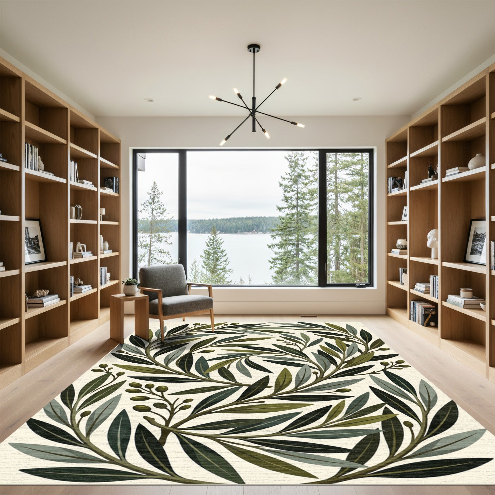 Sage Green Olive Branch Botanical Rug