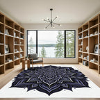 Deep Indigo Layered Floral Mandala Rug