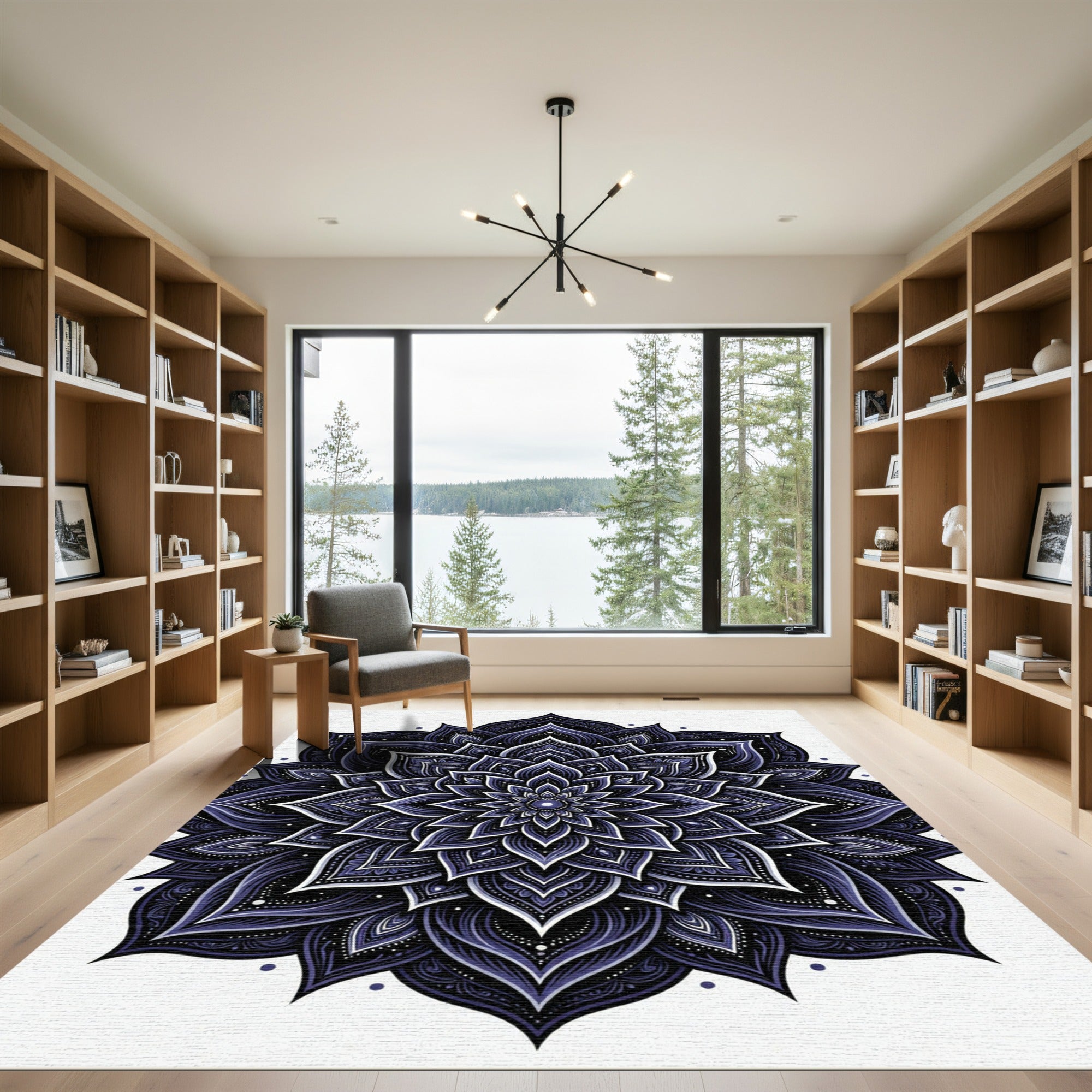 Deep Indigo Layered Floral Mandala Rug