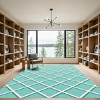 Aquamarine Geometric Lattice Grid Diamond Rug