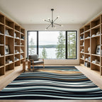 Coastal Wave Abstract Blue Gradient Striped Rug