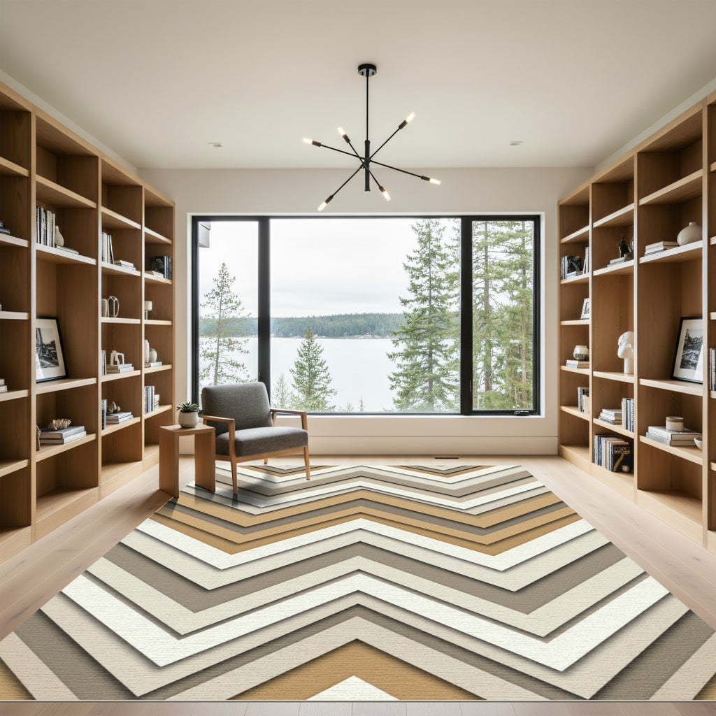 Modern Neutral Chevron Abstract Rug