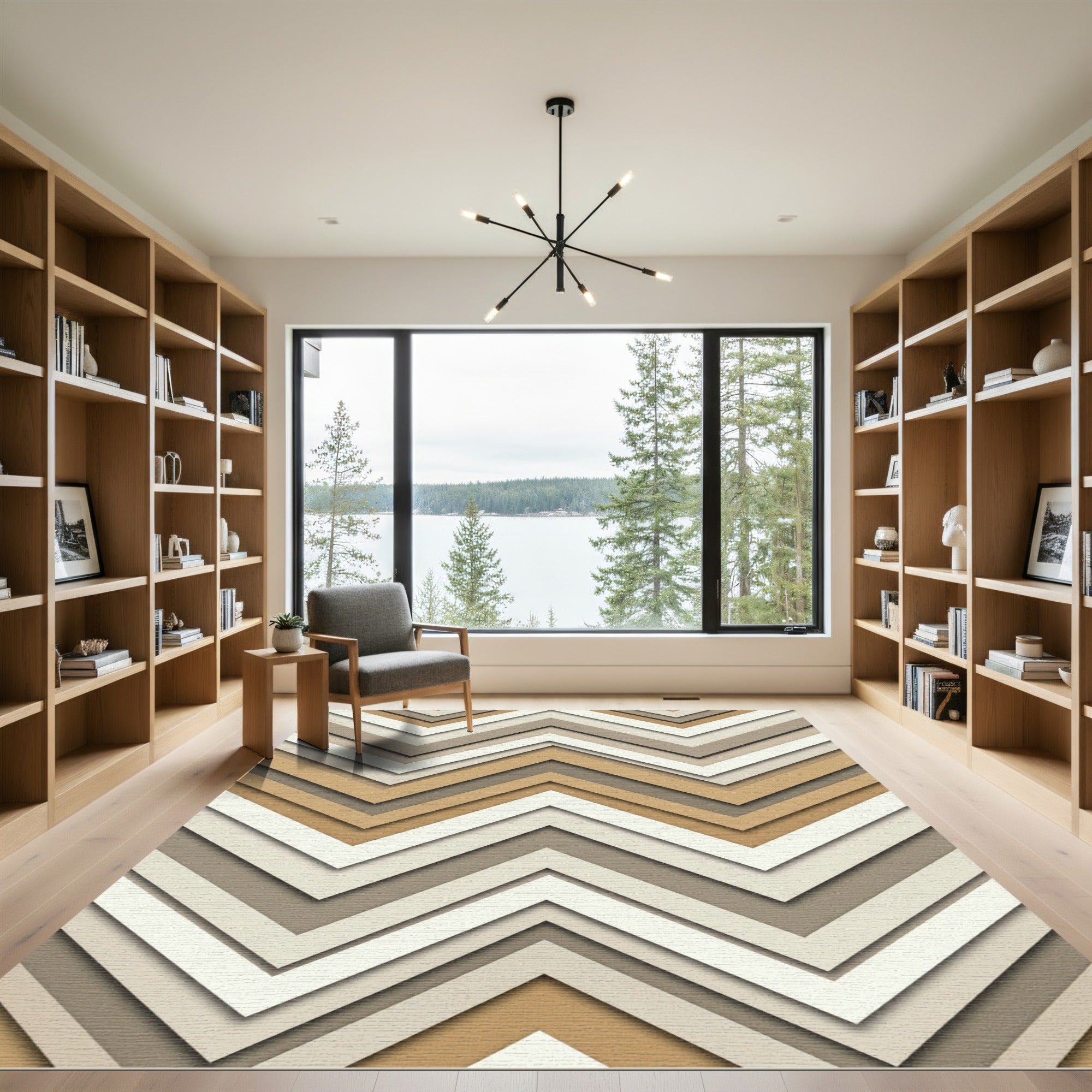 Modern Neutral Chevron Abstract Rug