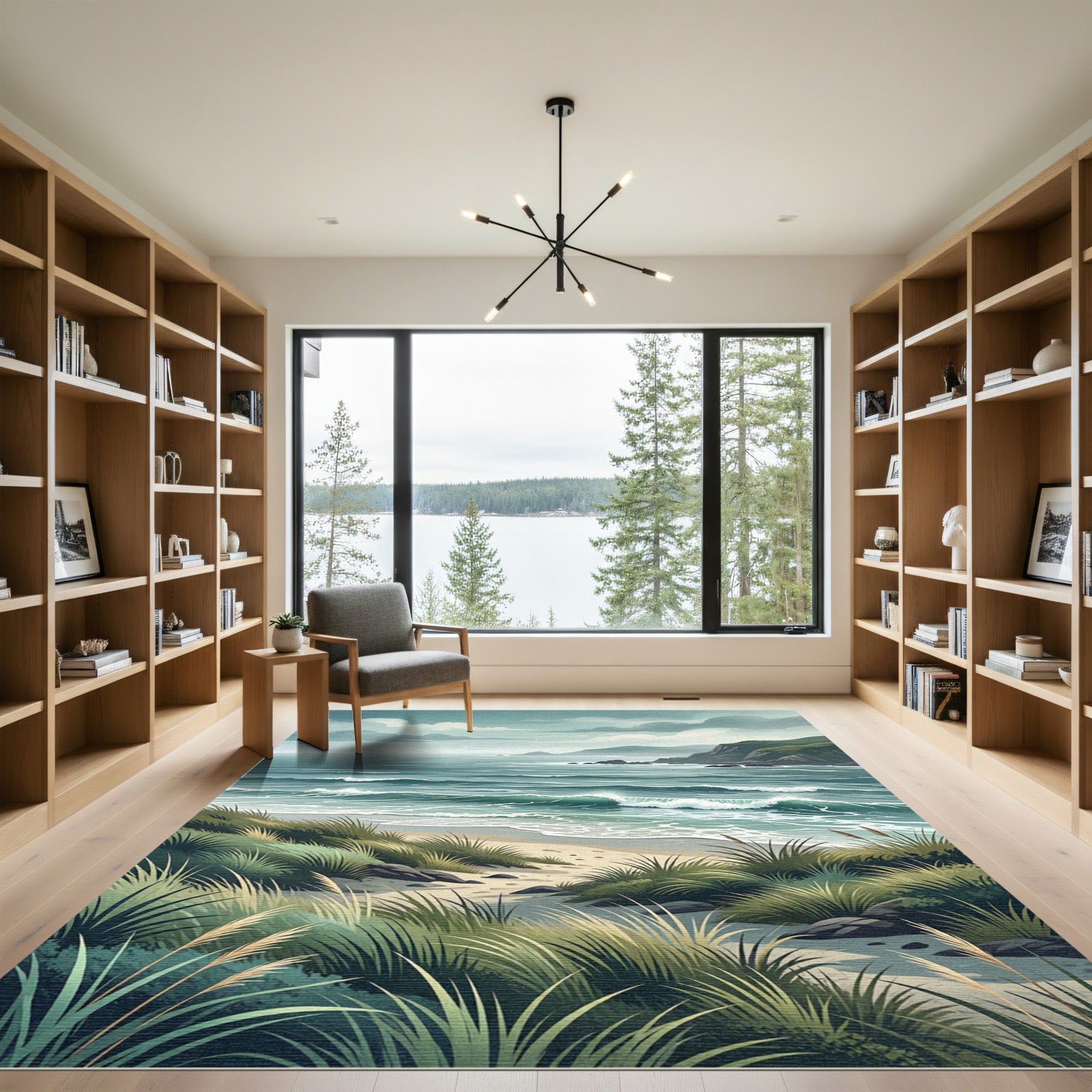 Serene Coastal Landscape Ocean View Rug