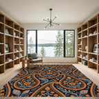 Ornate Orange and Grey Paisley Floral Rug
