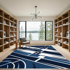 Modern Geometric Navy and White Lines Rug