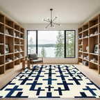 Navy Blue Geometric Cross Grid Rug