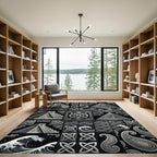 Monochromatic Black Geometric Mayan Waves Rug