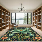 Elegant Mint Botanical Gold Lotus Rug