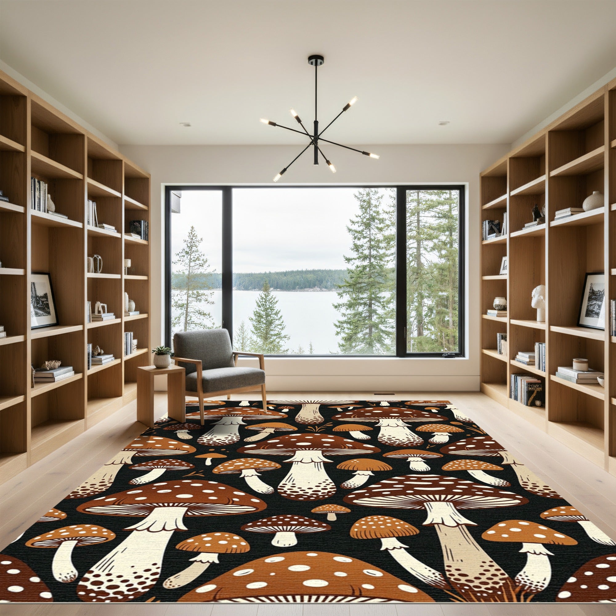 Whimsical Brown Speckled Forest Mushroom Rug