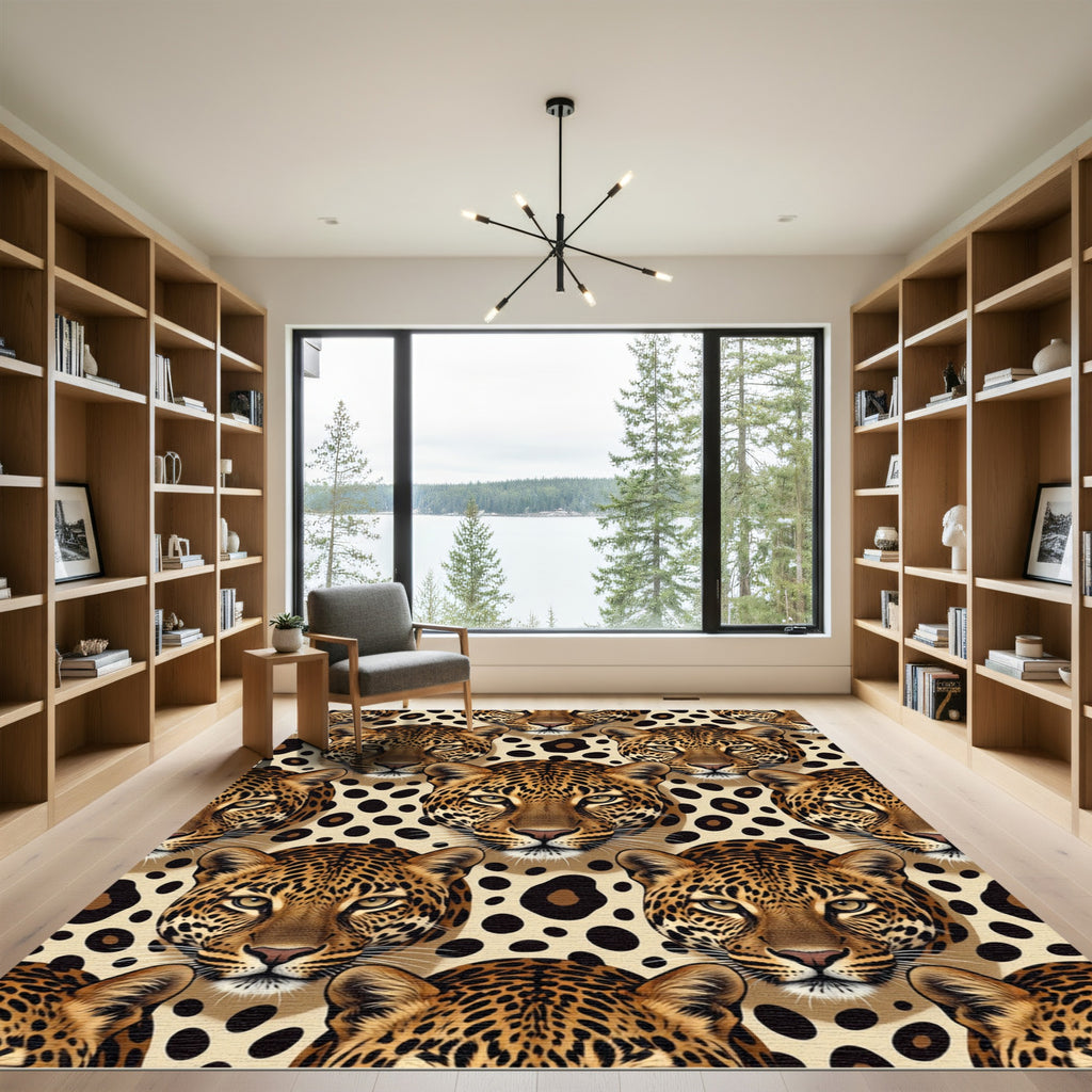 Leopard Heads Beige Spot Composition Rug