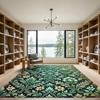 Elegant Emerald Floral Damask Scroll Rug