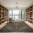 Ornate Gold Floral Medallion Slate Area Rug