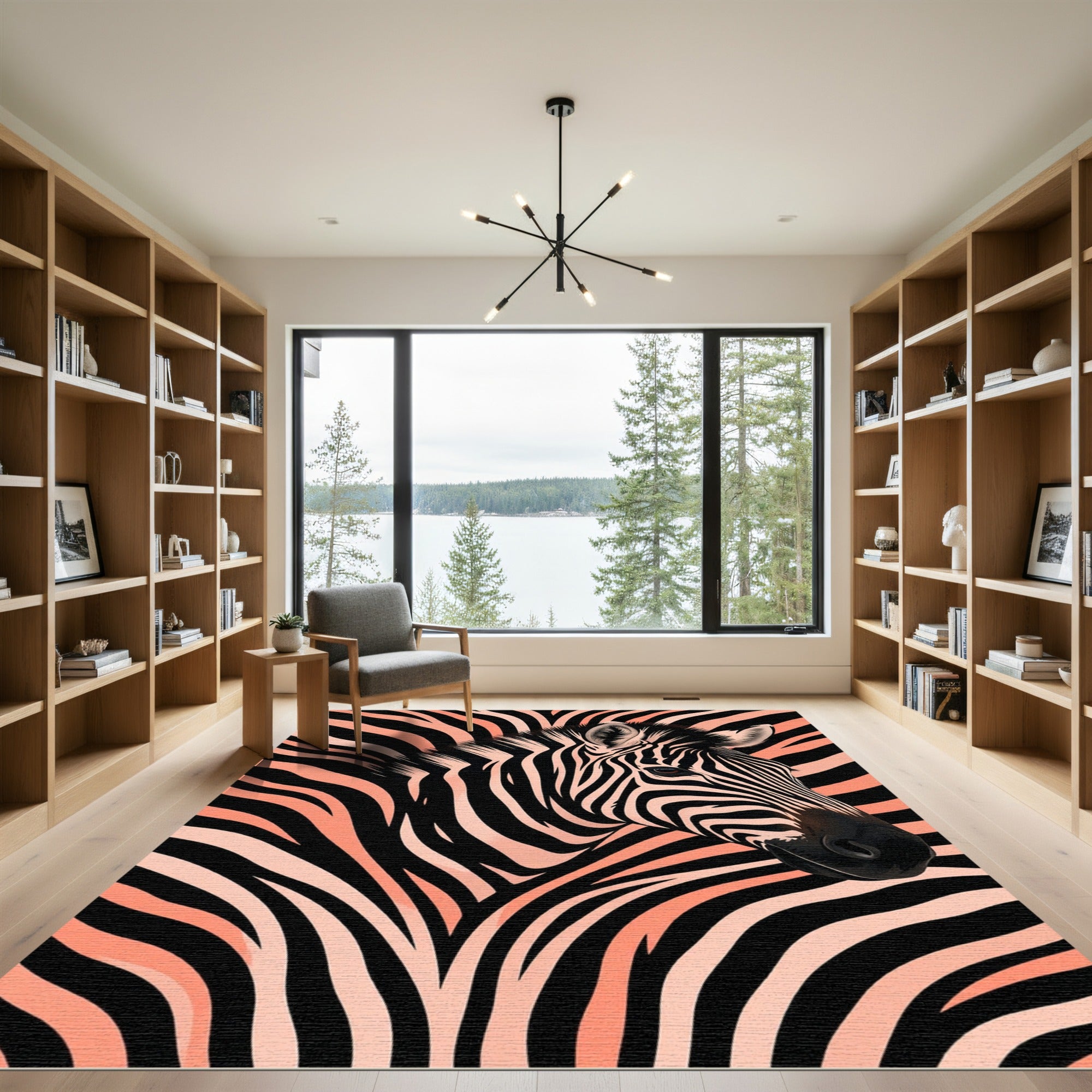 Bold Salmon and Black Zebra Stripe Rug
