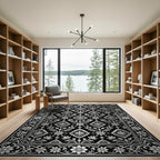Classic Black Silver Floral Medallion Rug