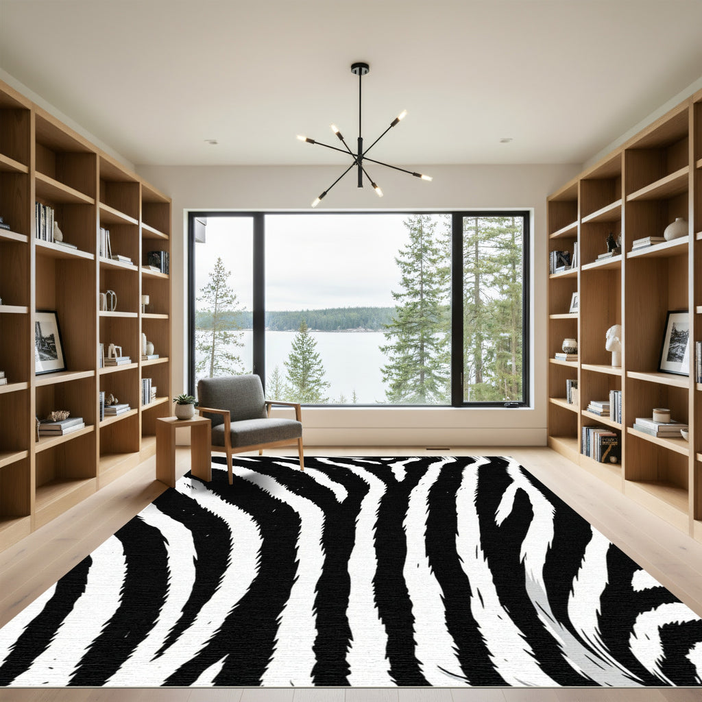 Bold Monochrome Zebra Striped Rug