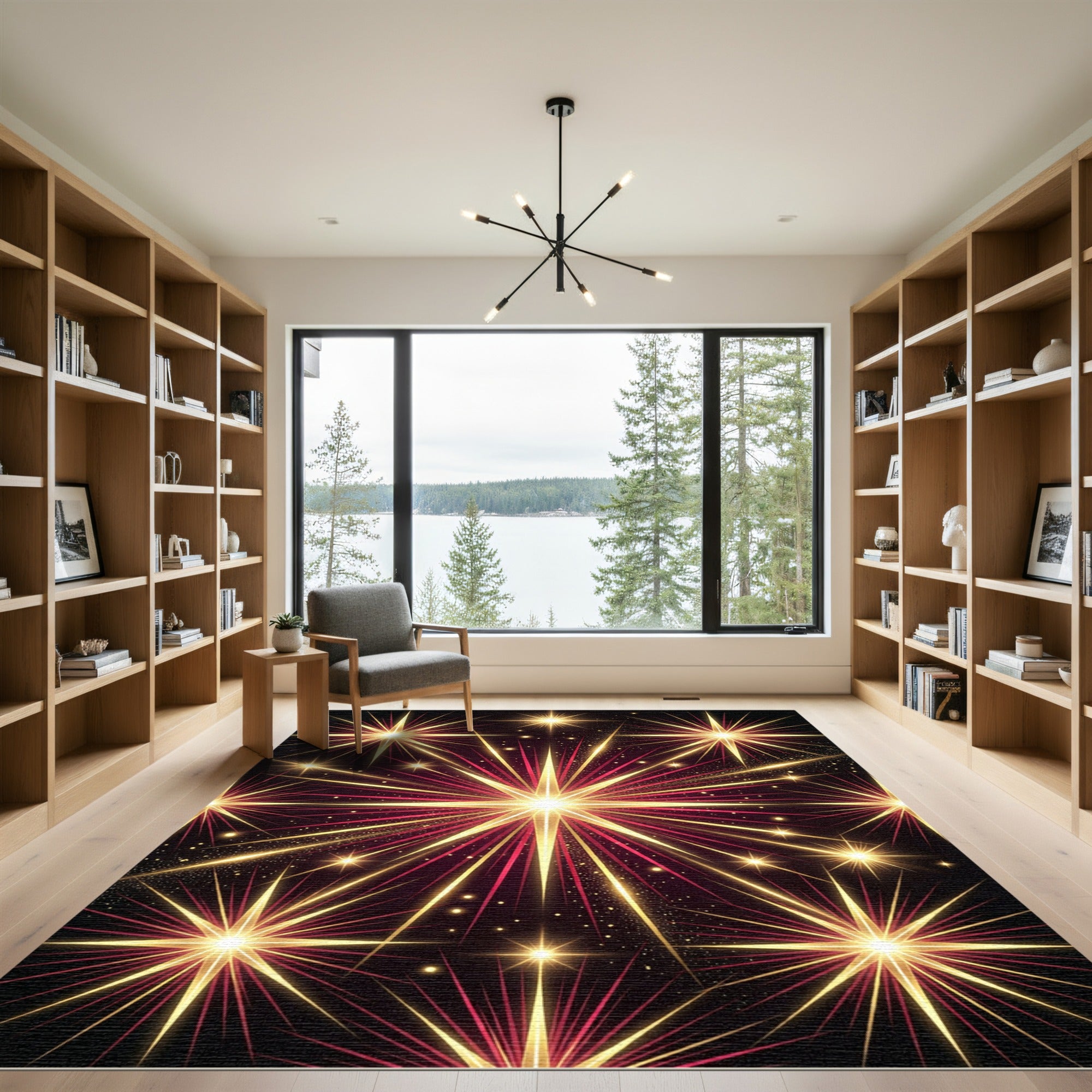 Golden Red Burst Starburst Splendor Rug