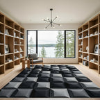 Modern Monochrome Geometric Square Grid Rug