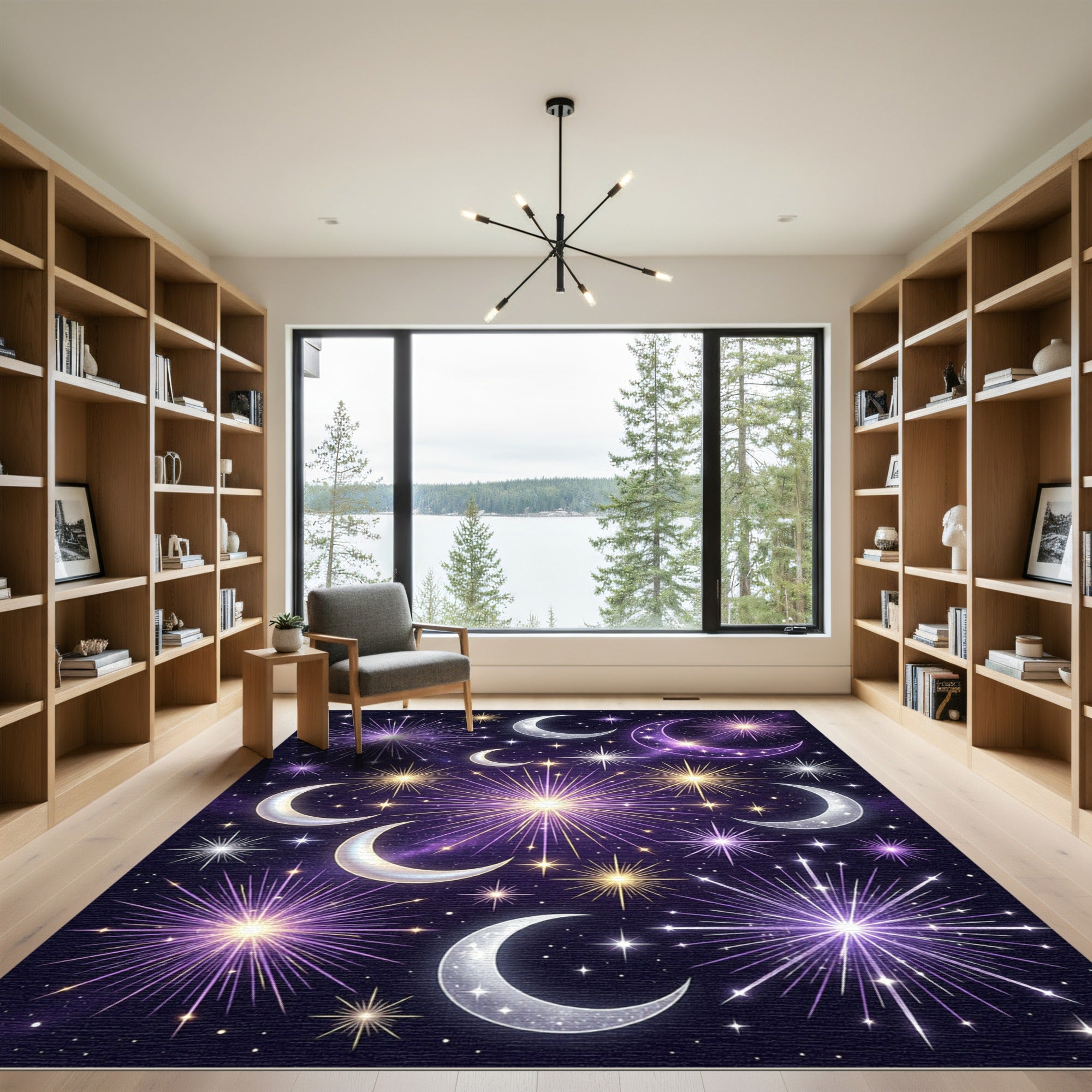 Celestial Ethereal Purple Moon Starry Night Rug