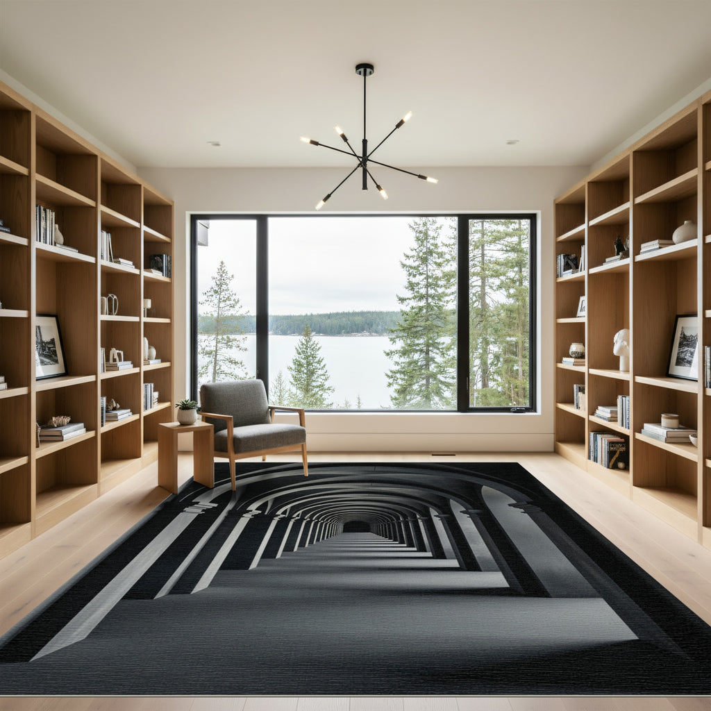 Dark Gray Architectural Archway Corridor Rug