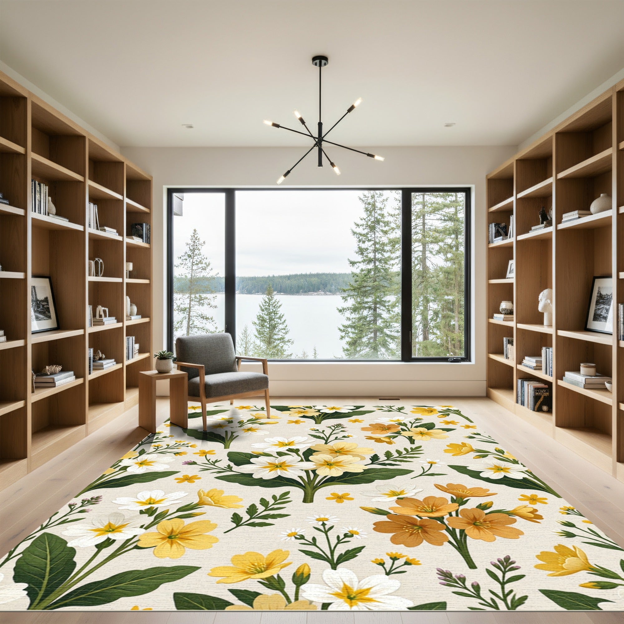 Botanical Cream Yellow White Primrose Rug