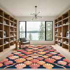 Scallop Shell Coastal Navy Gold Wallpaper Rug