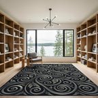 Elegant Black Silver Swirl Floral Rug