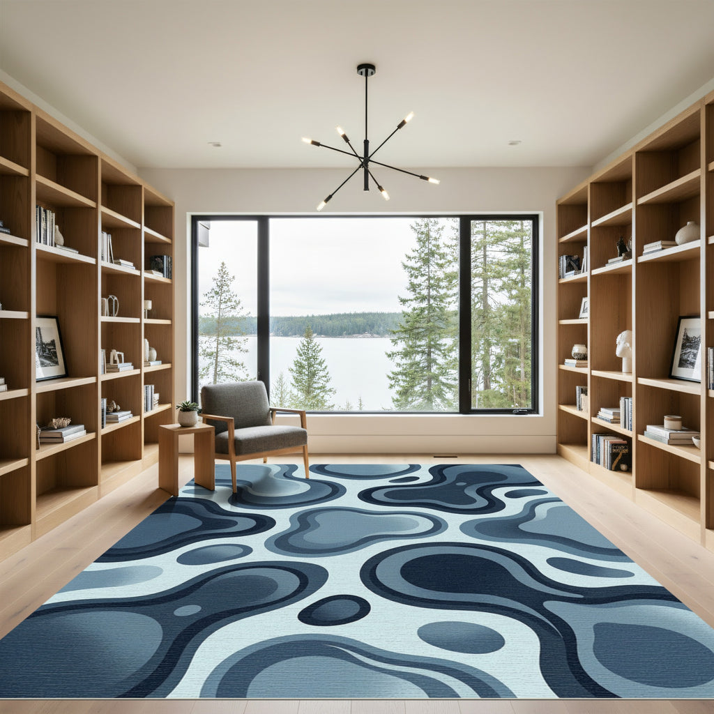 Modern Organic Blue Liquid Abstract Rug