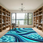 Turquoise Blue Ocean Wave Curves Rug