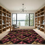 Dimensional Crimson Gold Geometric Tiles Rug