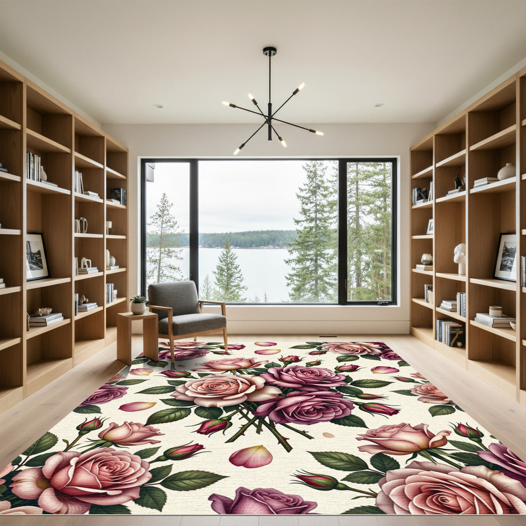Elegant Blush Rose Bouquet Arrangement Rug