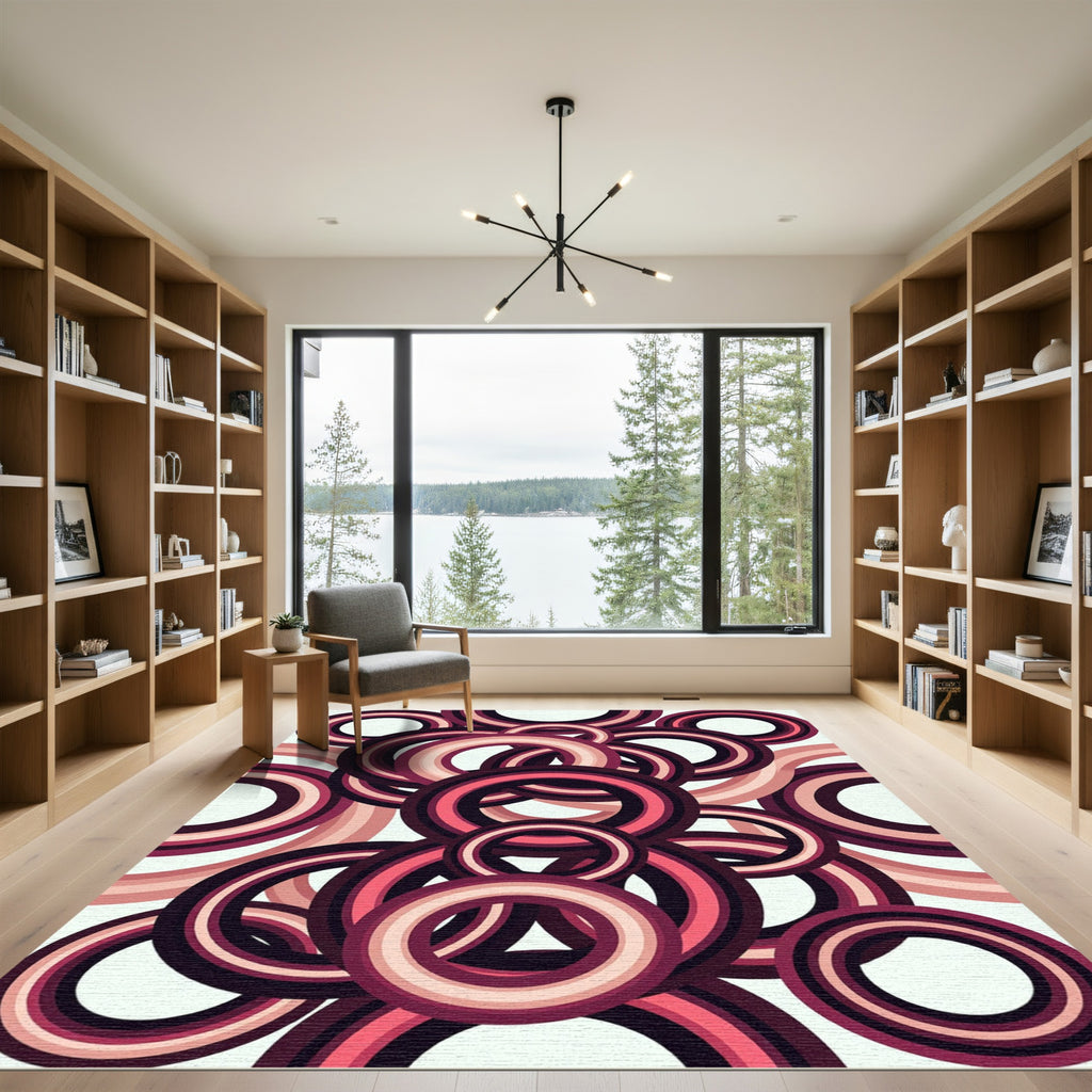 Retro Magenta Concentric Circles Rug