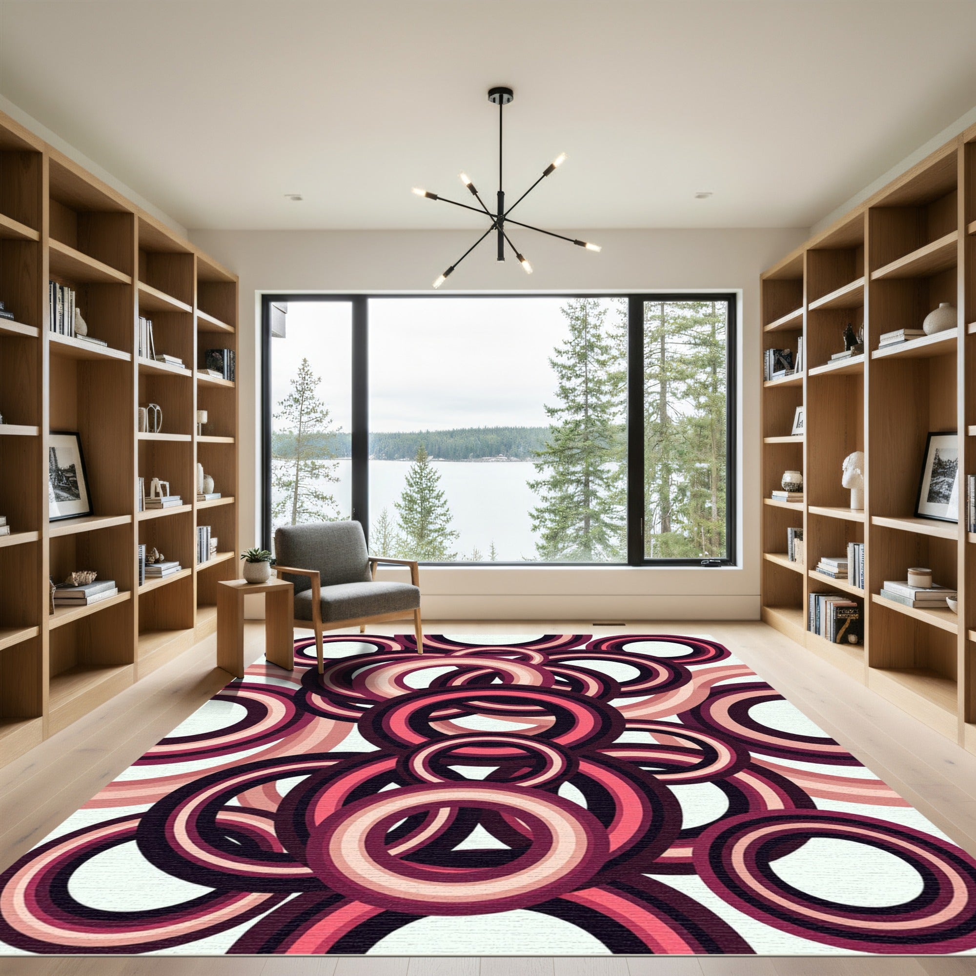 Retro Magenta Concentric Circles Rug