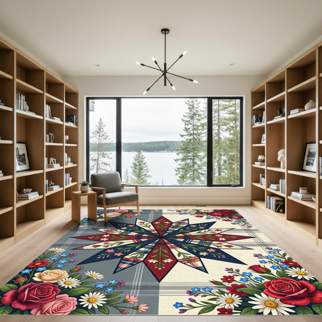Americana Floral Star Plaid Rug