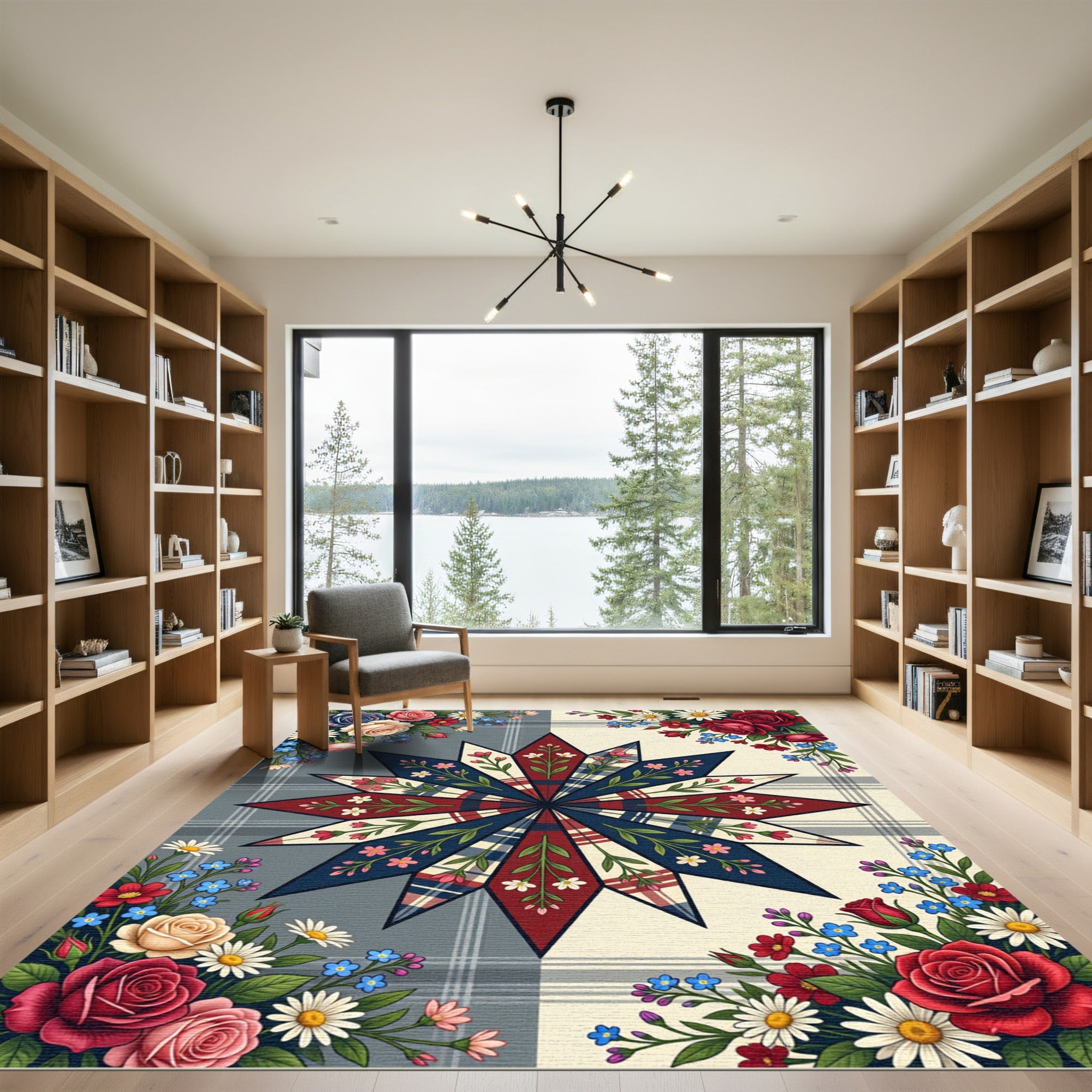 Americana Floral Star Plaid Rug
