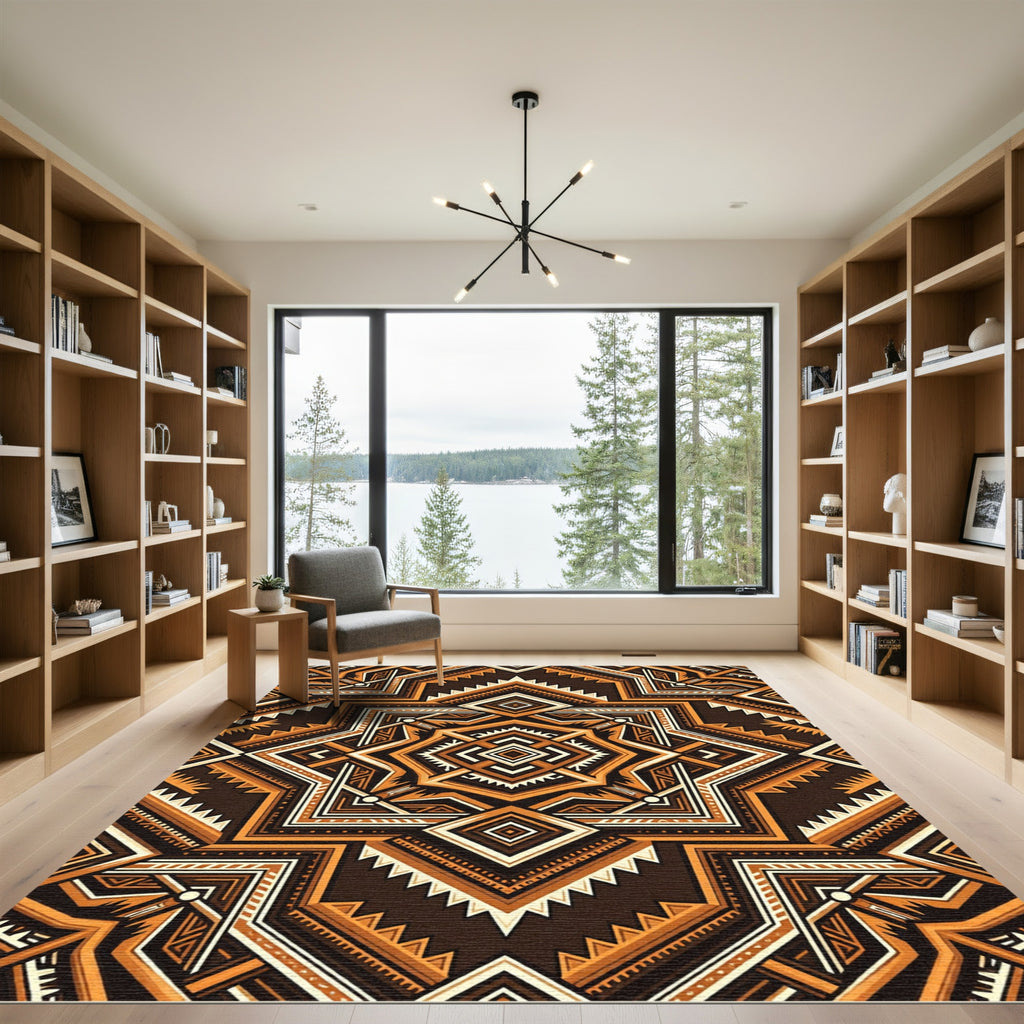 Bold Earthy Geometric Aztec Medallion Rug