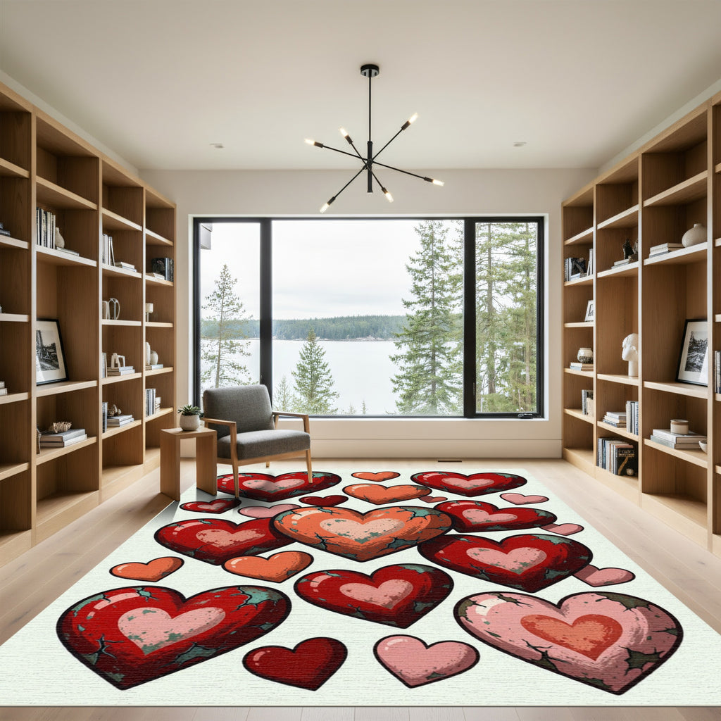 Distressed Crimson Heart Collage Rug