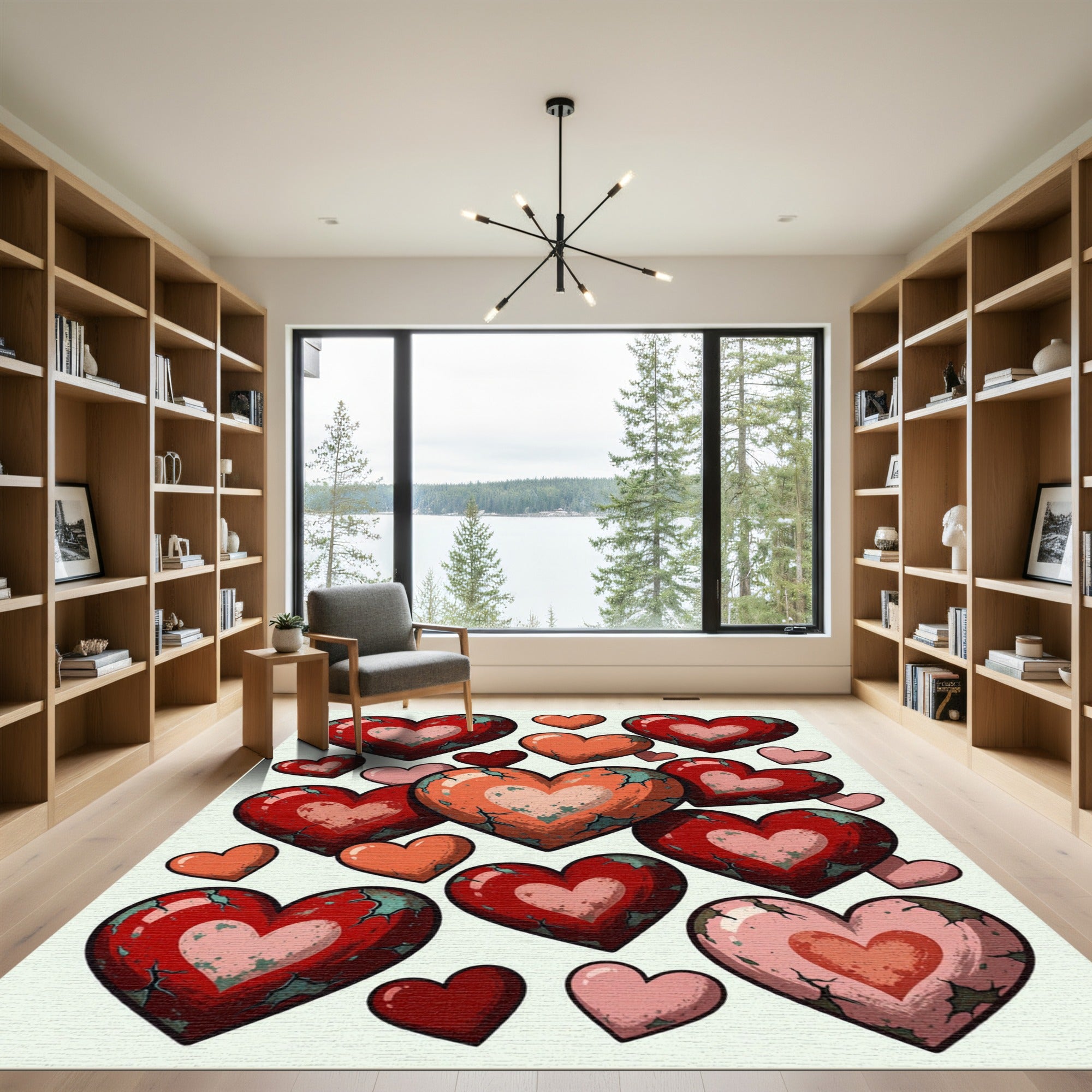 Distressed Crimson Heart Collage Rug