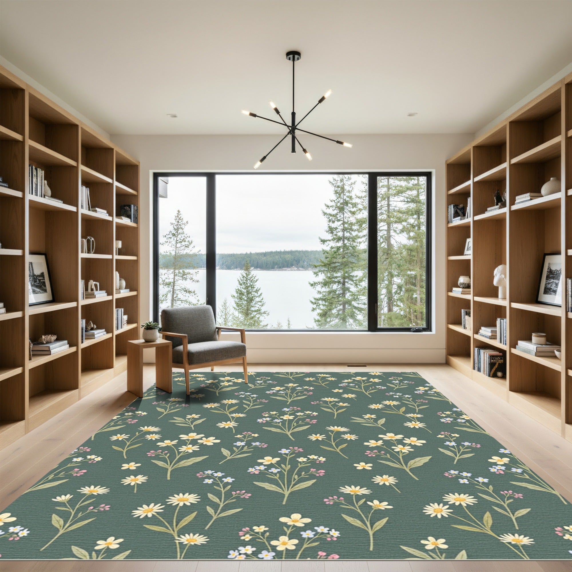 Sage Green Meadow Wildflower Botanical Rug