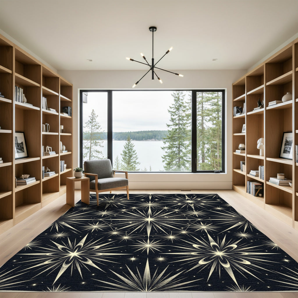 Radiant Gold Starburst Celestial Rug