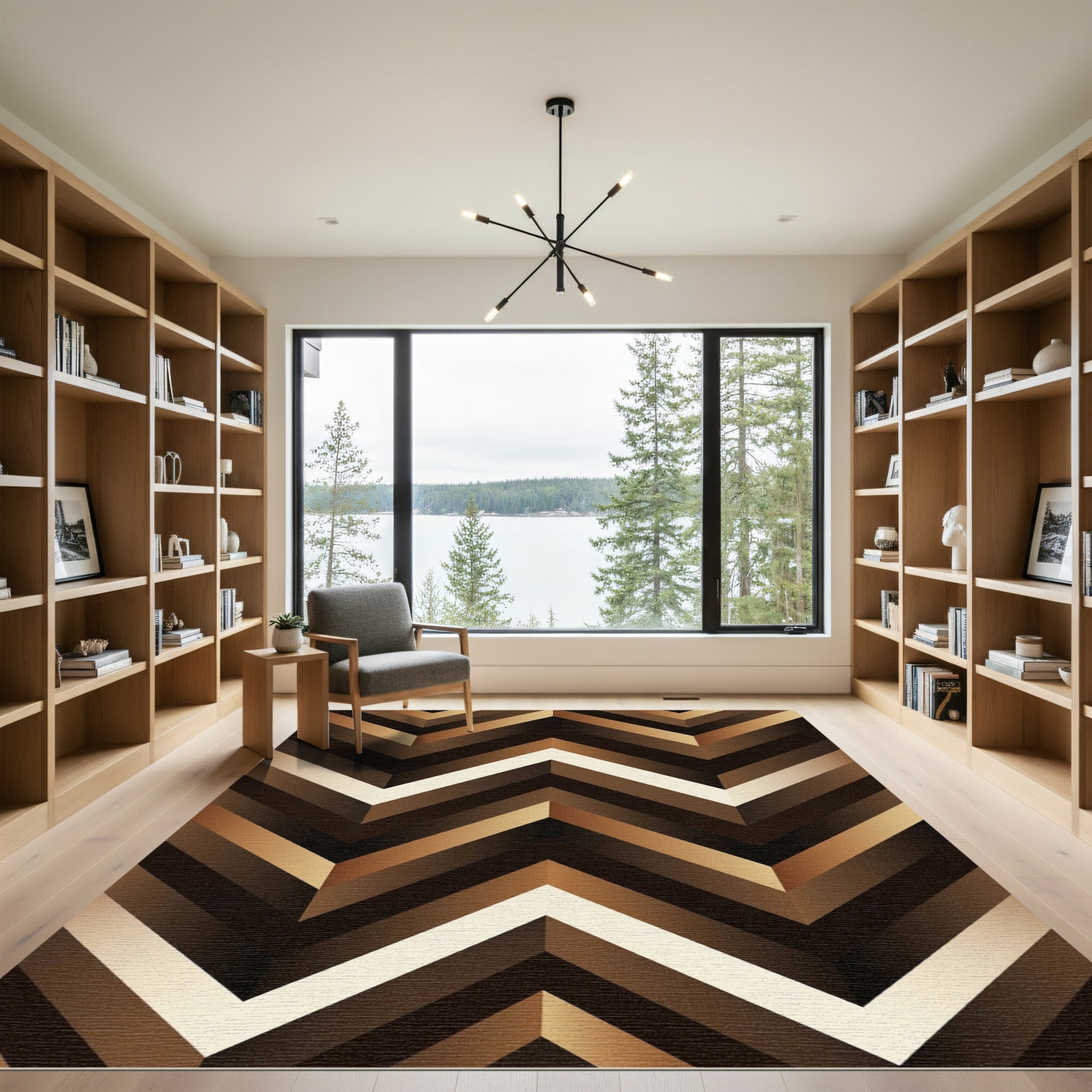 Modern Bronze Chevron Geometric Illusion Rug