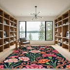 Ornate Pink Orange Carnation Flourish Rug
