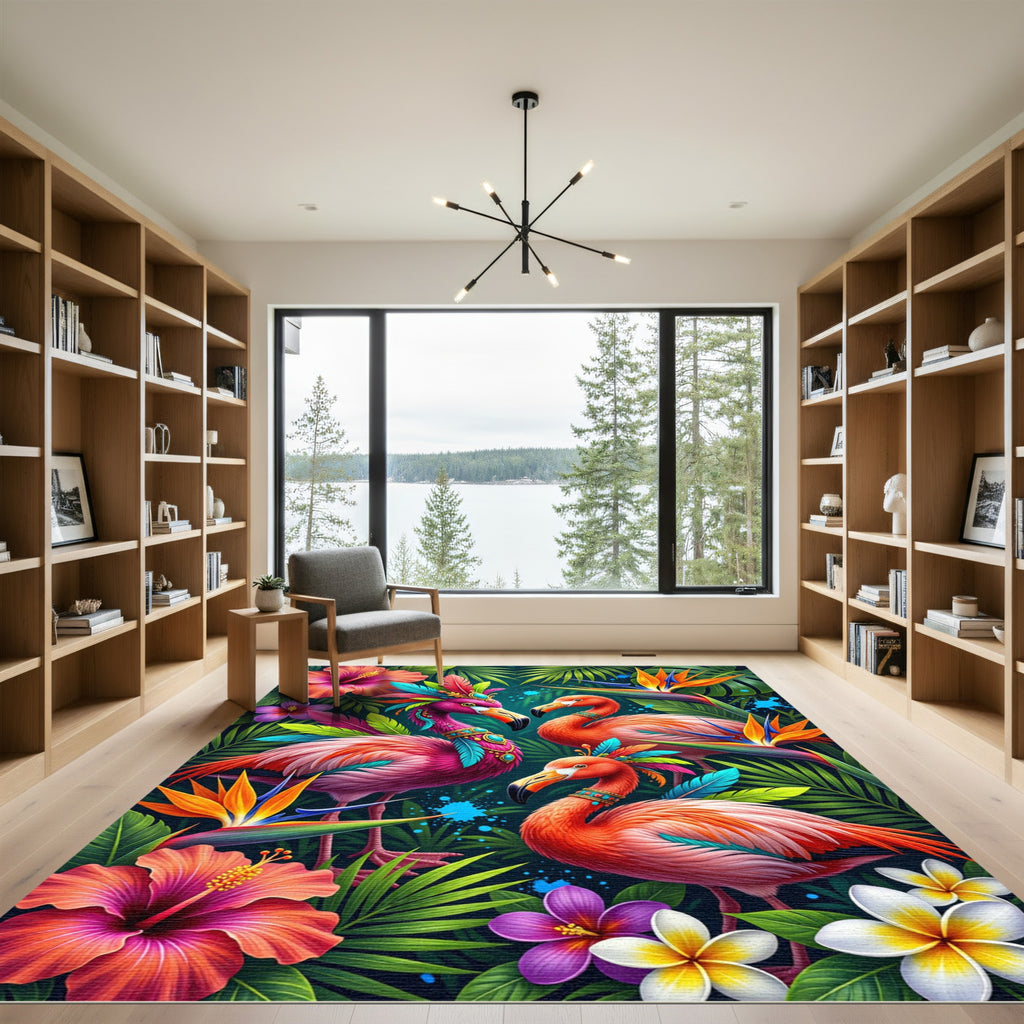 Vibrant Tropical Flamingo Jungle Paradise Rug