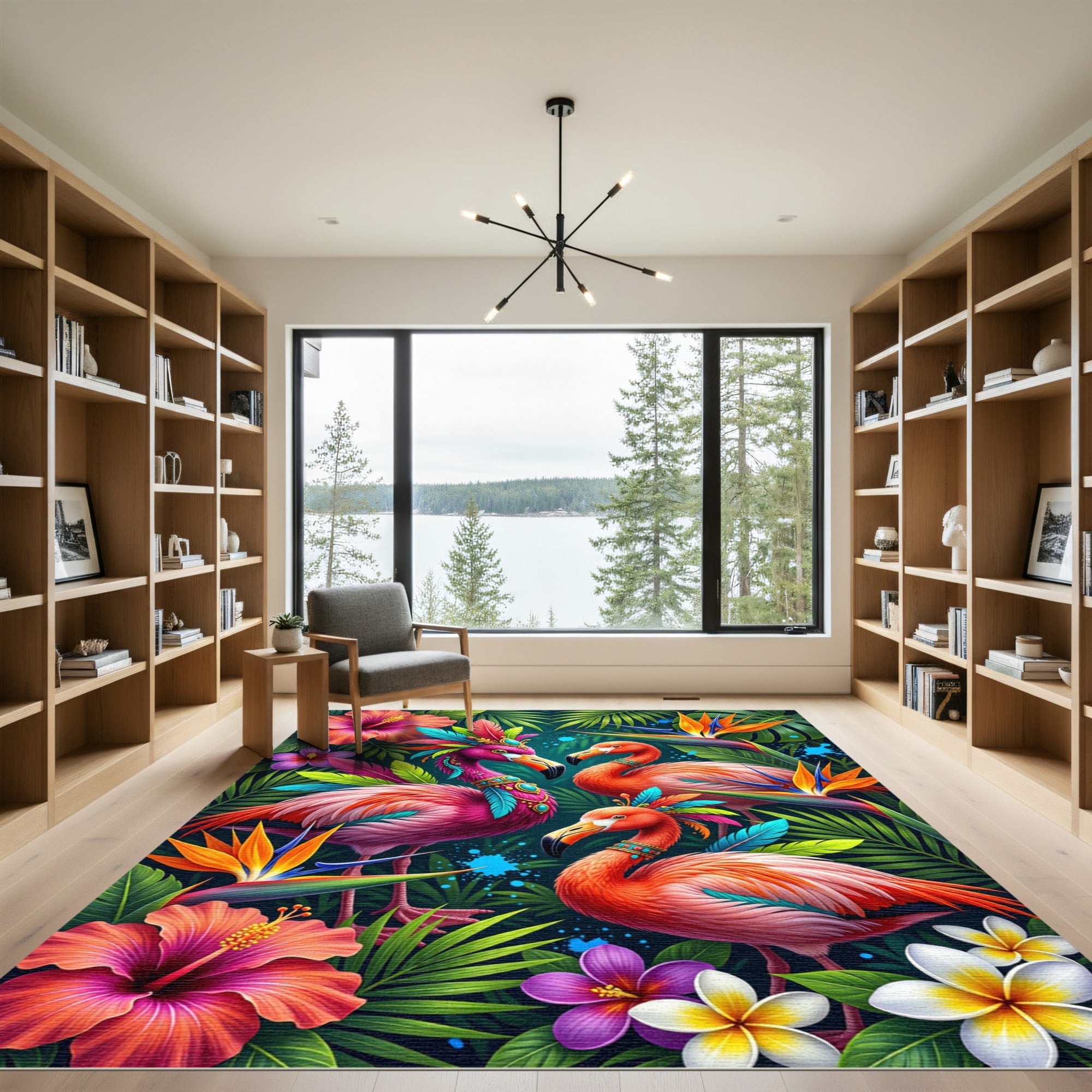 Vibrant Tropical Flamingo Jungle Paradise Rug
