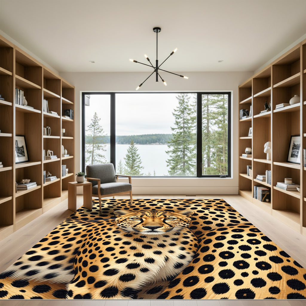 Golden Leopard Spot Animal Print Rug