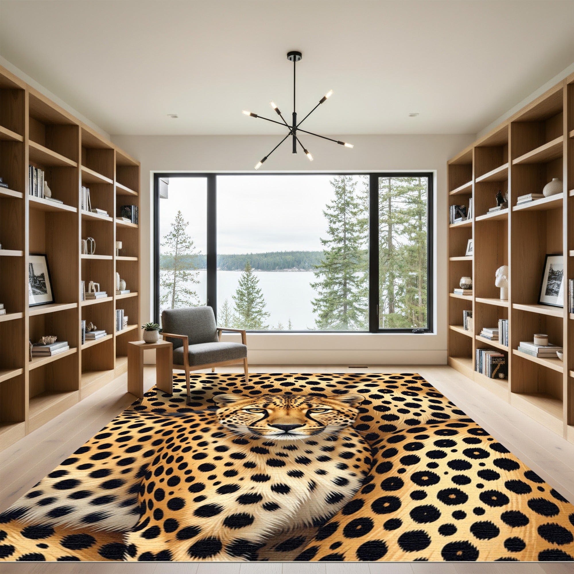 Golden Leopard Spot Animal Print Rug